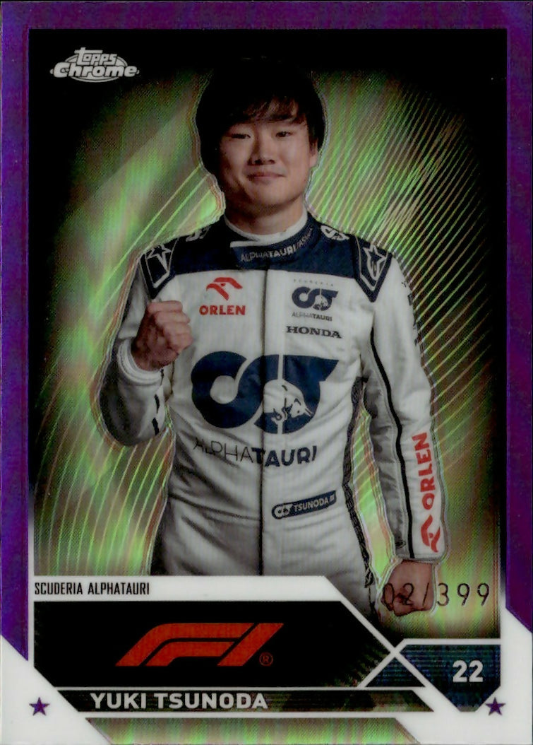 2023 Topps Chrome Formula 1 Base #55 - F1 Drivers - Refractor - Purple :399 Yuki Tsunoda - Scuderia Alphatauri - A