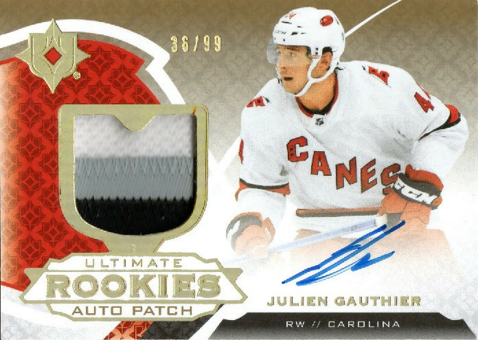 2019-20 Upper Deck Ultimate Collection - Ultimate Rookies - Auto Patch :99 #109 Julian Gauthier - Carolina Hurricanes - A