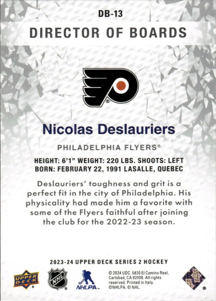 2023-24 Upper Deck Series 2 Hockey - Director of Boards #DB-13 Nicolas Deslauriers - Philadelphia Flyers