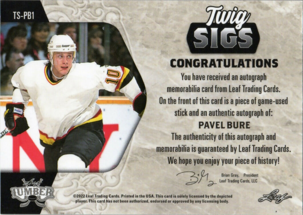 2022 Leaf Lumber - Twig Sigs :8 #TS-PB1 Pavel Bure - B