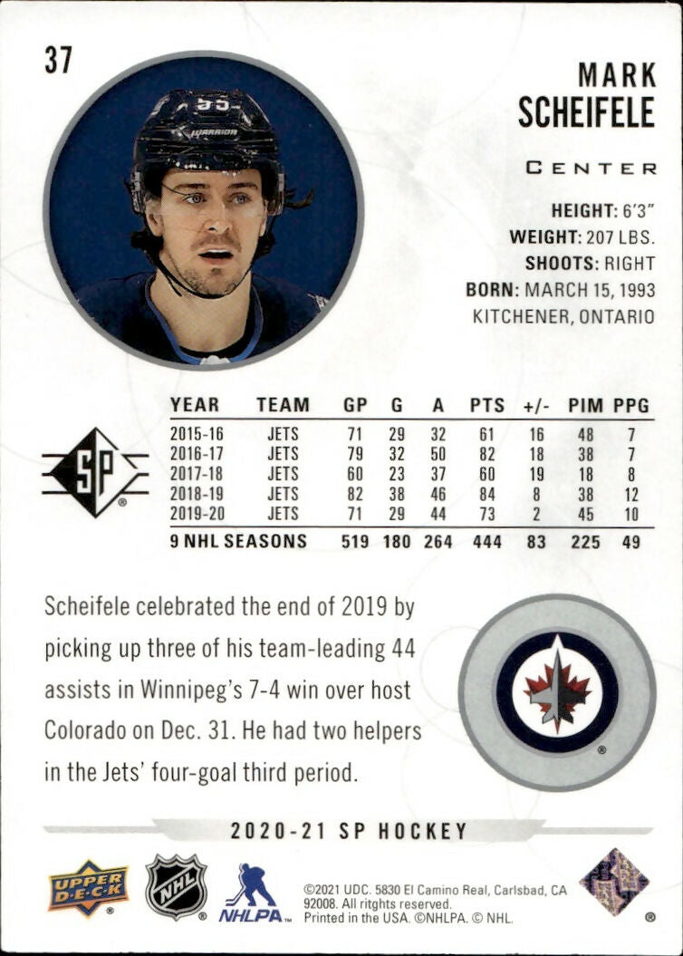 2020-21 Upper Deck Sp Authentic Hockey - Base #37 Mark Scheifele - Winnipeg Jets