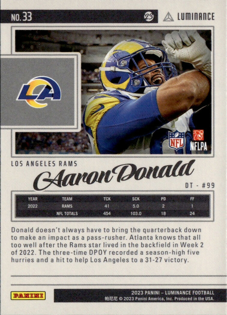 2023 Panini Luminance #33 Aaron Donald Los Angeles Rams