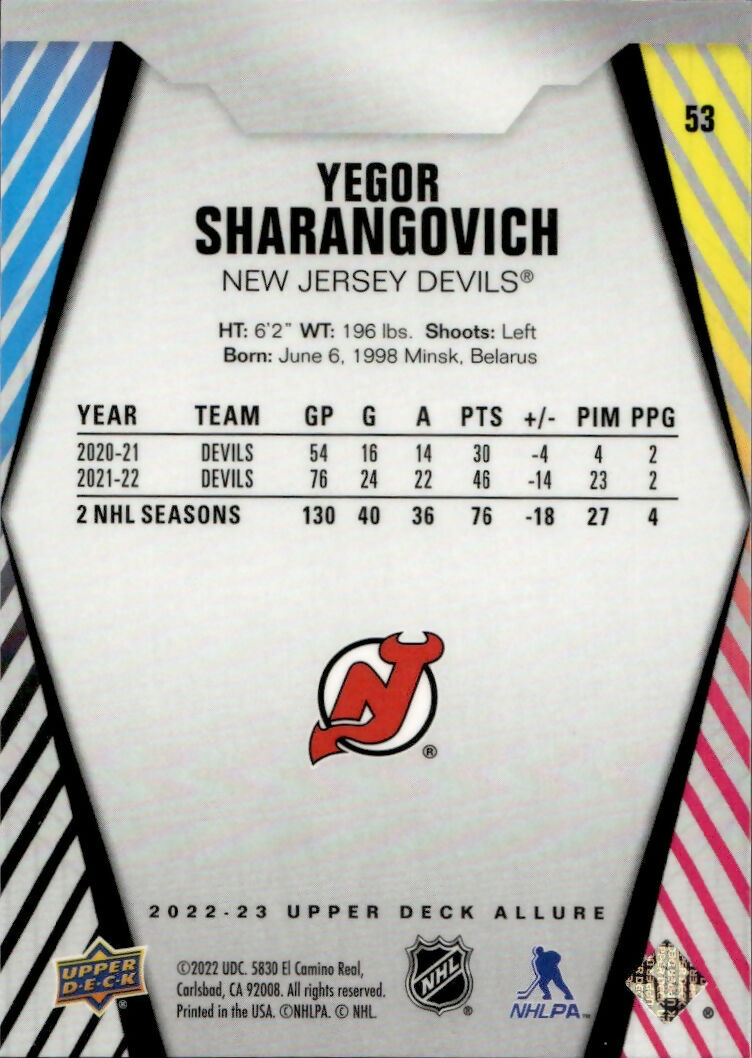 2022-23 Upper Deck Allure Hockey - Base #53 Yegor Sharangovich - New Jersey Devils - B