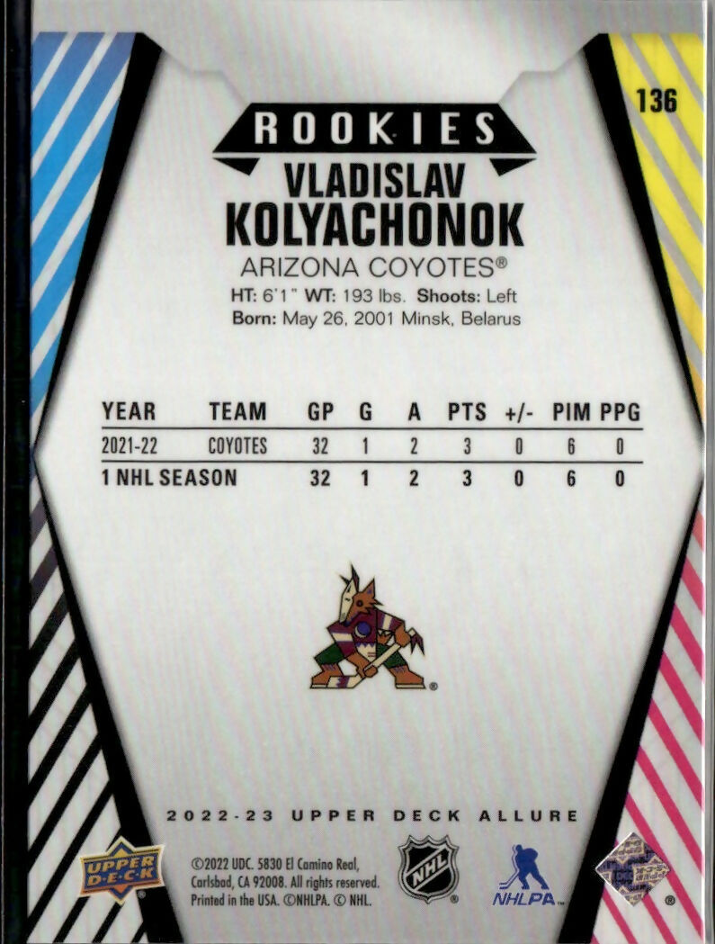 2022-23 Upper Deck Allure Hockey - Base - Rookies #136 Vladislav Kolyachonok - Arizona Coyotes