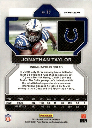 2021 Panini Prizm Football Base - Green Prizm #25 Jonathan Taylor Indianapolis Colts - B