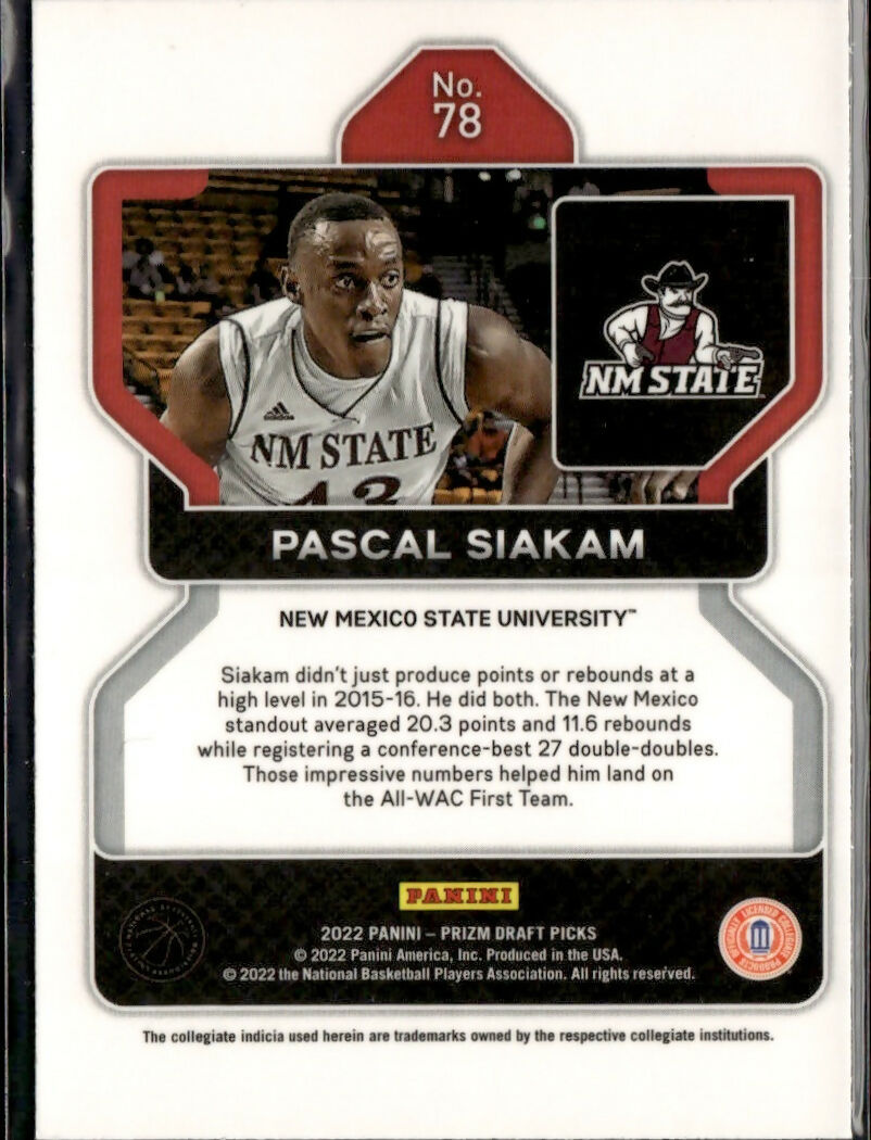2022 Panini Prizm Draft Picks Basketball - Base #78 Pascal Siakam - New Mexico - B