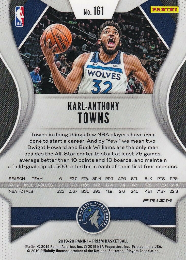 2019-20 Panini Prizm Prizms Silver #161 Karl-Anthony Towns Minnesota Timberwolves