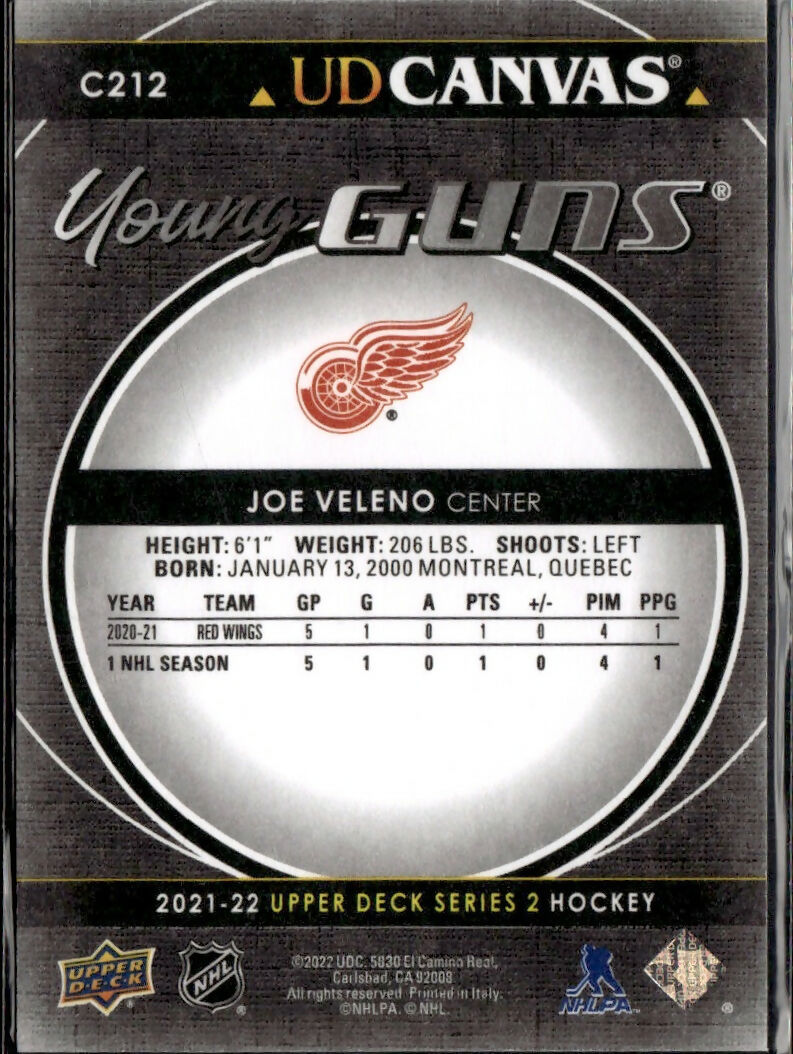 2021-22 Upper Deck UD Canvas Black #C212 Joe Veleno Detroit Red Wings