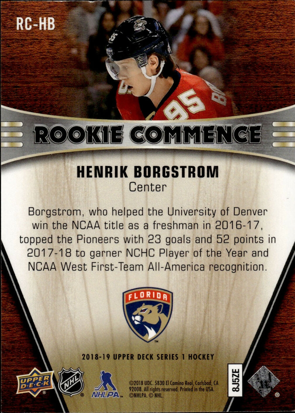 2018-19 Upper Deck Series 1 Hockey - Rookie Commence #RC-HB Henrik Borgstrom - Florida Panthers