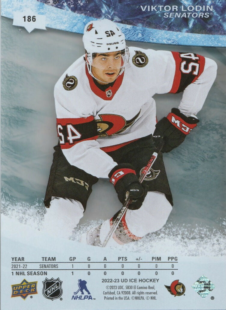 2020-21 Upper Deck Ice Hockey - Base - Ice Premiers #186 Viktor Lodin - Ottawa Senators - B