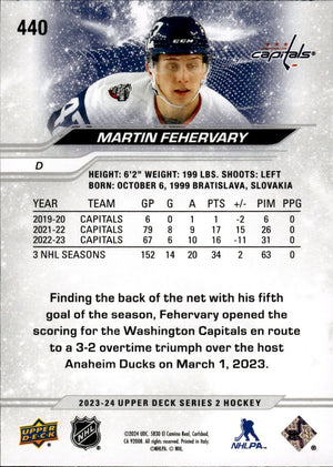 2023-24 Upper Deck Series 2 Hockey - Base #440 Martin Fehervary - Washington Capitals