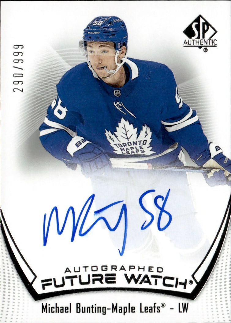 2021-22 Upper Deck SP Authentic Hockey - Base - Future Watch Auto #171 Michael Bunting - Toronto Maple Leafs - A