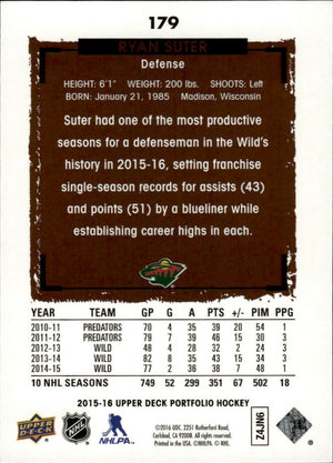 2015-16 Upper Deck Portfolio Hockey - Base #179 Ryan Suter - Minnesota Wild