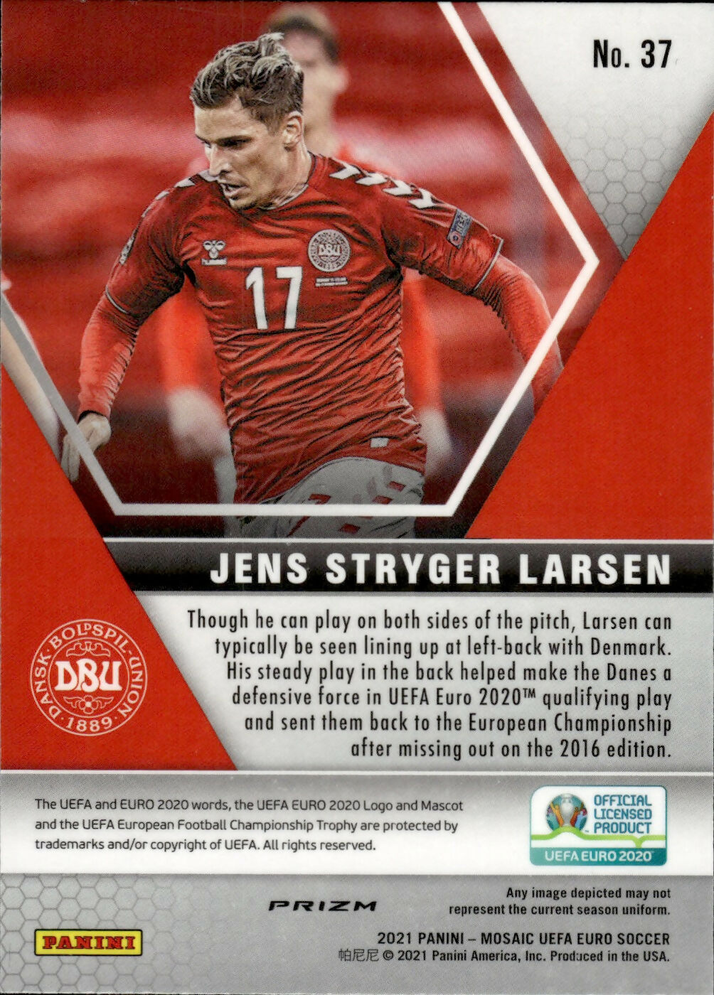 2021 Panini Mosaic UEFA Euro Soccer - Base #37 Jens Stryger Larsen - Denmark