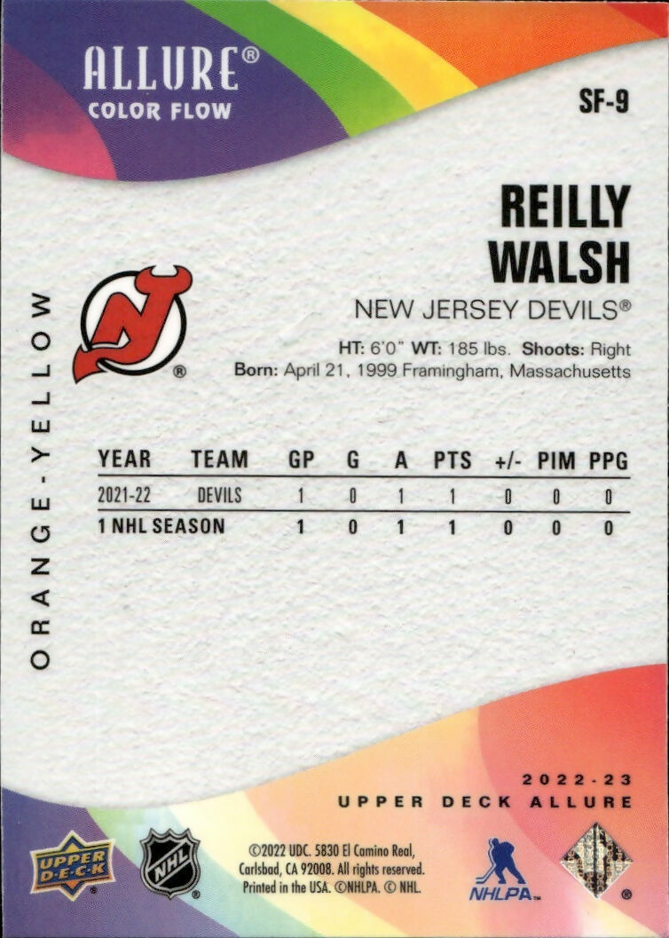 2022-23 Upper Deck Allure Hockey - Color Flow - Orange-Yellow #SF-9 Reilly Walsh - New Jersey Devils - B