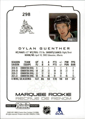 2022-23 Upper Deck O-Pee-Chee Platinum Hockey - Base - Marquee Rookie #298 Dylan Guenther - Arizona Coyotes