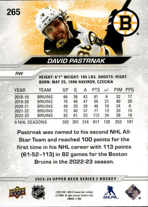 2023-24 Upper Deck Series 2 Hockey - Base #265 David Pastrnak - Boston Bruins - B