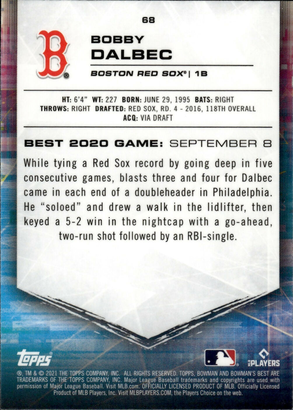 2021 Bowman's Best Baseball - [Base] #68 Bobby Dalbec - Boston Red Sox - B