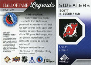 2021-22 Upper Deck SP Game Used Hockey - Hall of Fame Legends - Sweaters #HOF-SN Scott Niedermayer - New Jersey Devils - B