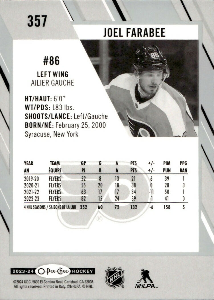 2023-24 Upper Deck O-Pee-Chee Hockey - Base #357 Joel Farabee - Philadelphia Flyers - B