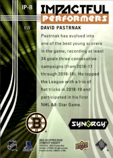 2019-20 Upper Deck Synergy Hockey - Impactful Performers #IP-8 David Pastrnak - Boston Bruins