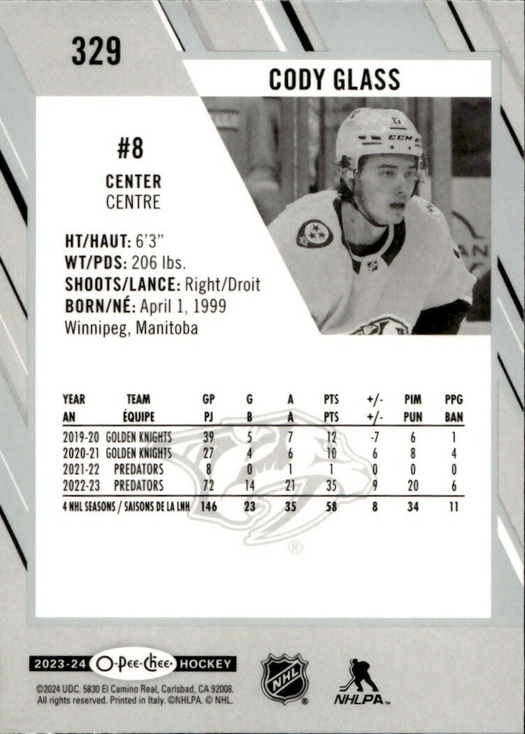 2023-24 Upper Deck O-Pee-Chee Hockey - Base #329 Cody Glass - Nashville Predators - B