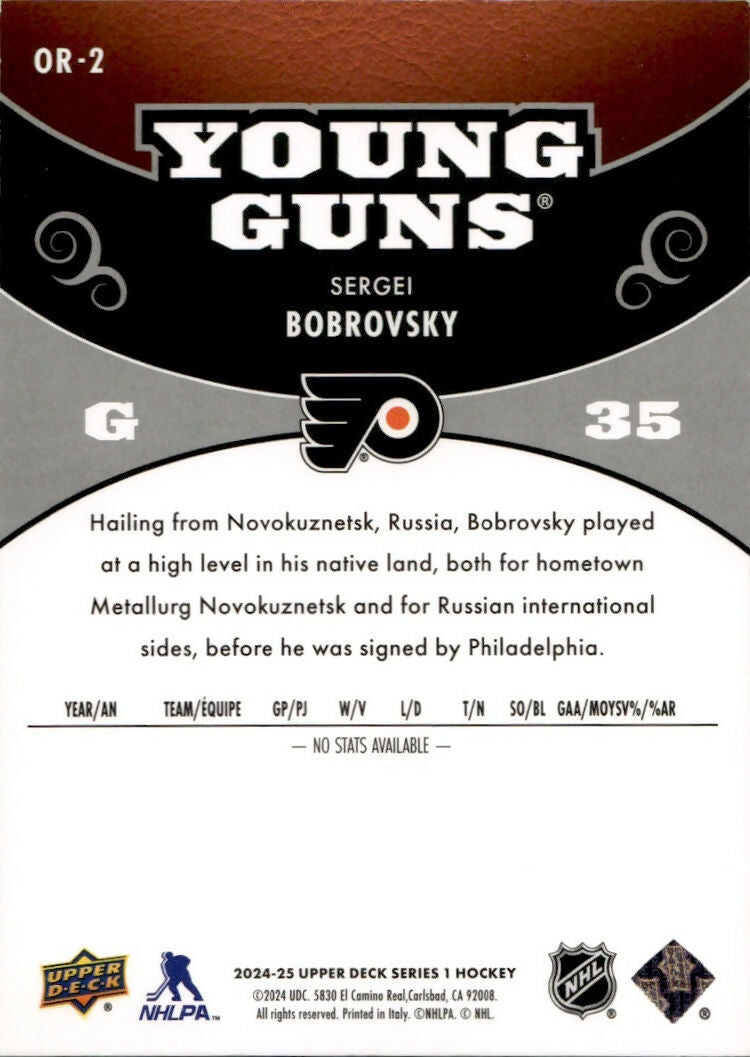 2024-25 Upper Deck Series 1 Hockey - Outburst Retro Young Guns  #OR-2 Sergei Bobrovsky - Florida Panthers - B