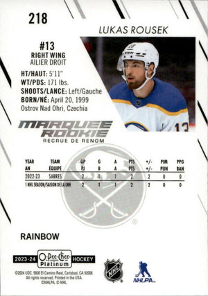 2023-24 Upper Deck O-Pee Chee Platinum Hockey - Base - Marquee Rookie - Rainbow #218 Lukas Rousek - Buffalo Sabres - B
