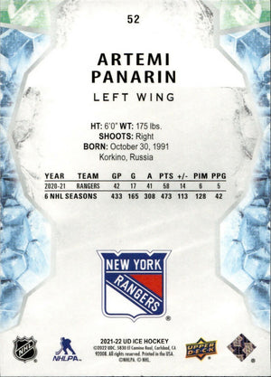 2021-22 Upper Deck Ice Hockey - Base #52 Artemi Panarin - New York Rangers - B