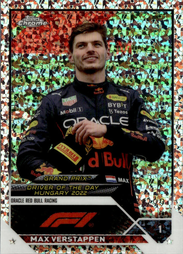 2023 Topps Chrome Formula 1 Base #178 - Grand Prix Driver Of The Day - Refractor - Mini Diamond :299 Max Verstappen - Oracle Red Bull Racing - A