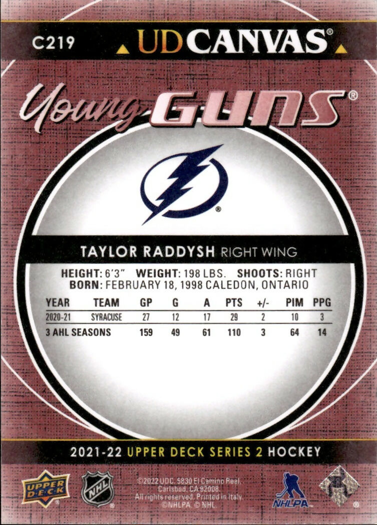 2021-22 Upper Deck Series 2 Hockey - UD Canvas - Young Guns #C219 Taylor Raddish - Tampa Bay Lightning - B