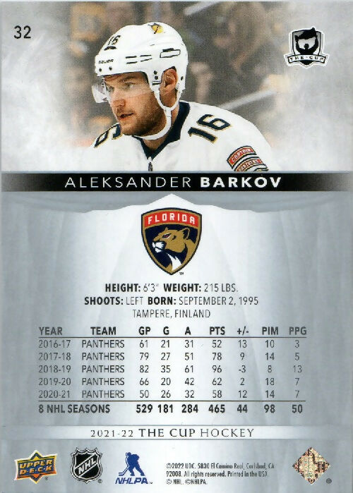 2021-22 Upper Deck The Cup - Base /249 #32 Aleksander Barkov - Florida Panthers