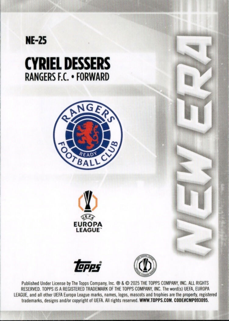 2024-25 Topps UEFA Club Competitions - New Era #NE-25 Cryiel Dessers - Rangers F.C. - B