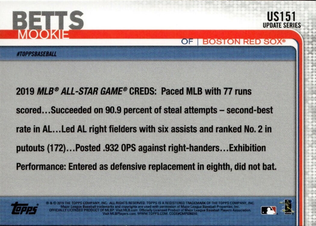 2019 Topps Update #US151 Mookie Betts Boston Red Sox