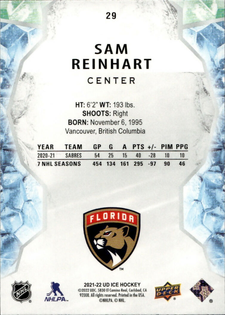 2021-22 Upper Deck Ice Hockey - Base #29 Sam Reinhart - Florida Panthers - B