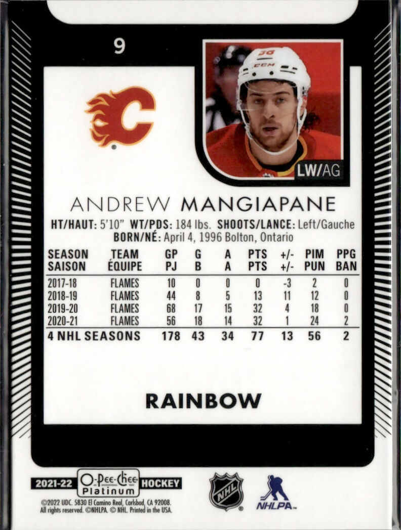 2021-22 Upper Deck O-Pee-Chee Platinum Hockey - Base - Rainbow #9 Andrew Mangiapane - Calgary Flames - B