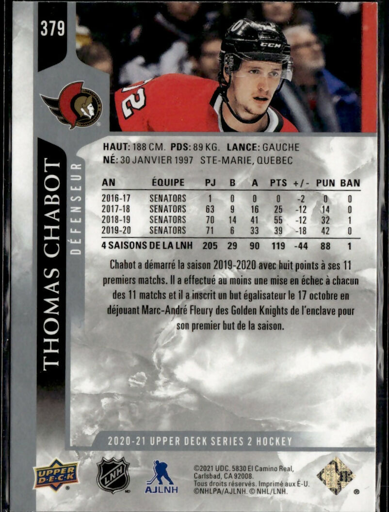 2020-21 Upper Deck French #379 Thomas Chabot Ottawa Senators