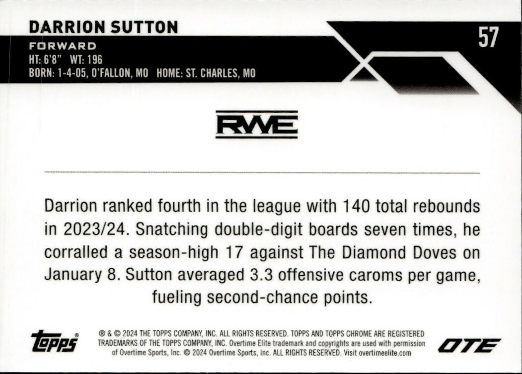 2023-24 Topps Chrome OTE Overtime Elite - Base #57 Darrion Sutton - RWE - B