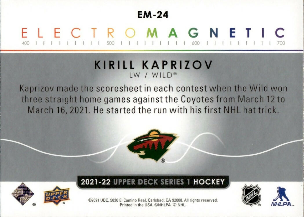 2021-22 Upper Deck Series 1 - Electromagnetic #EM-24 Kirill Kaprizov - Minnesota Wild - B