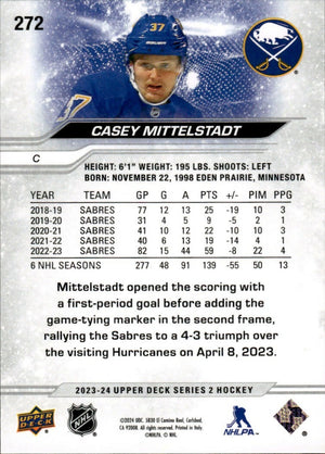 2023-24 Upper Deck Series 2 Hockey - Base #272 Casey Mittlestadt - Buffalo Sabres