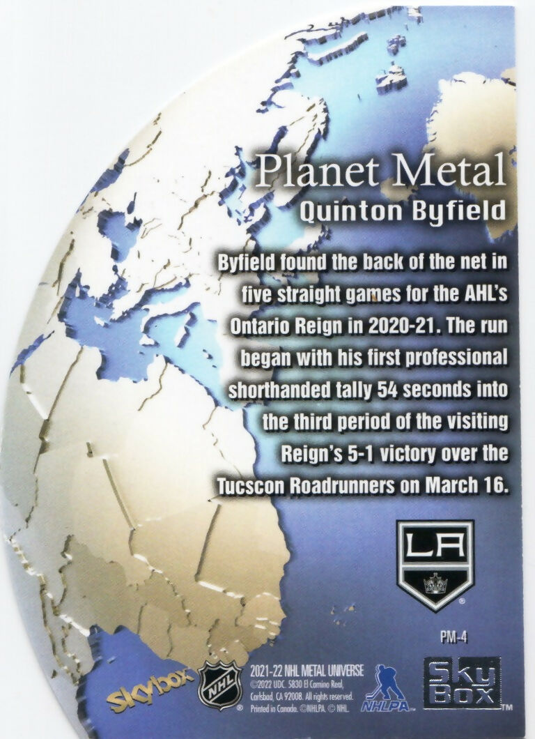 2021-22 Upper Deck Skybox Metal Universe Hockey - Planet Metal #PM-4 Quinton Byfield - Los Angeles Kings - B
