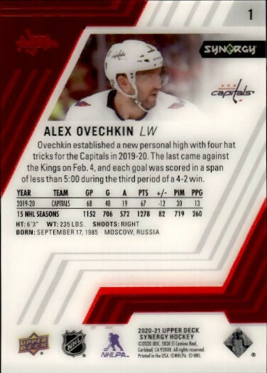 2020-21 Upper Deck Synergy Hockey - Base #1 Alex Ovechkin - Washington Capitals