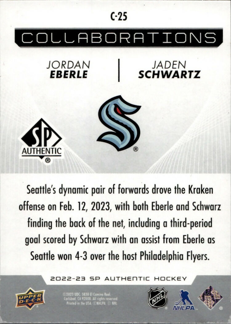 2022-23 Upper Deck SP Authentic Hockey - Collaborations #C-25 Jordan Eberle Jaden Schwartz - Seattle Kraken - B