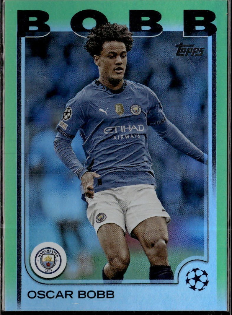 2024-25 Topps UEFA Club Competitions - Base - Neon Green Foilboard #91 Oscar Bobb - Manchester City - A
