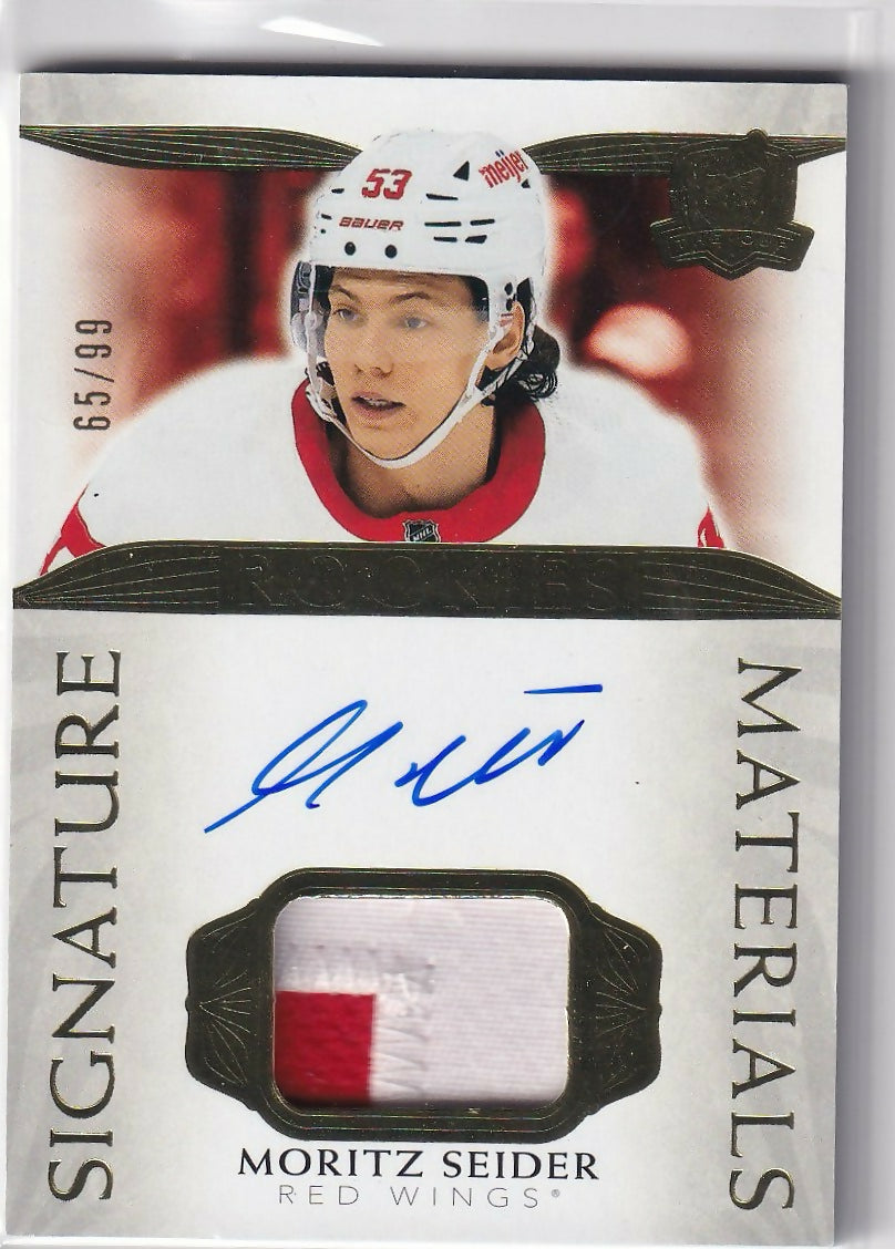 2021-22 Upper Deck The Cup - Signature Materials - Rookies :99 #SP-MS Moritz Seider - Detroit Red Wings - A