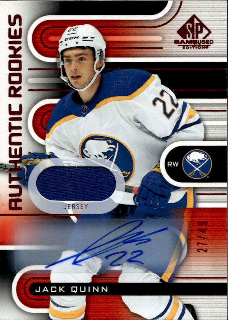 2022-23 Upper Deck SP Game Used Hockey - Base - Red - Jersey - Auto #178 Jack Quinn - Buffalo Sabres - A