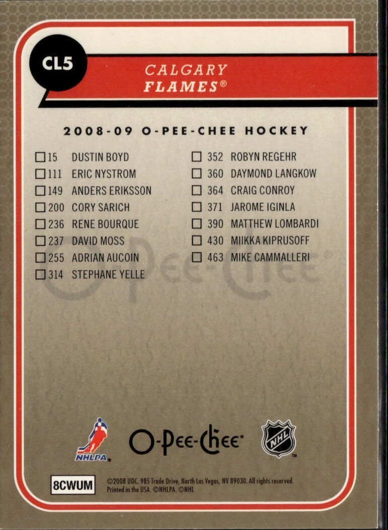 2008-09 O-Pee-Chee - Team Checklist #CL5 Calgary Flames - B