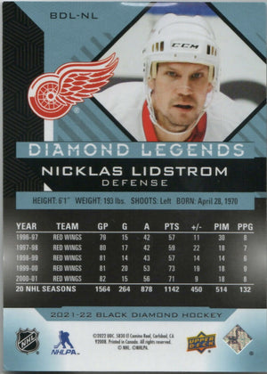 2021-22 Upper Deck Black Diamond - Diamond Legends :249 #BDL-NL Nicklas Lidstrom - Detroit Red Wings - B