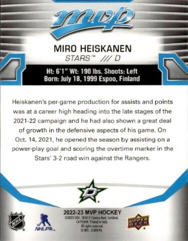 2022-23 Upper Deck MVP Hockey - Base #23 Miro Heiskanen - Dallas Stars