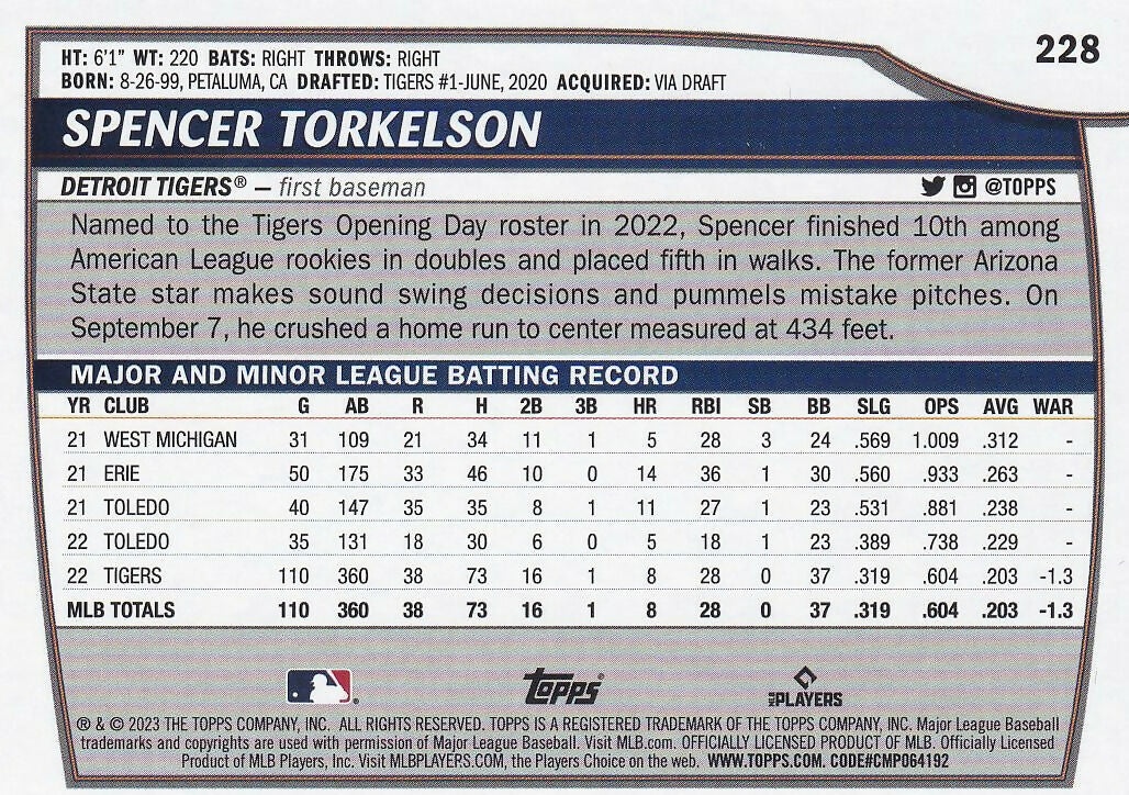 2023 Topps Big League #228 Spencer Torkelson Detroit Tigers